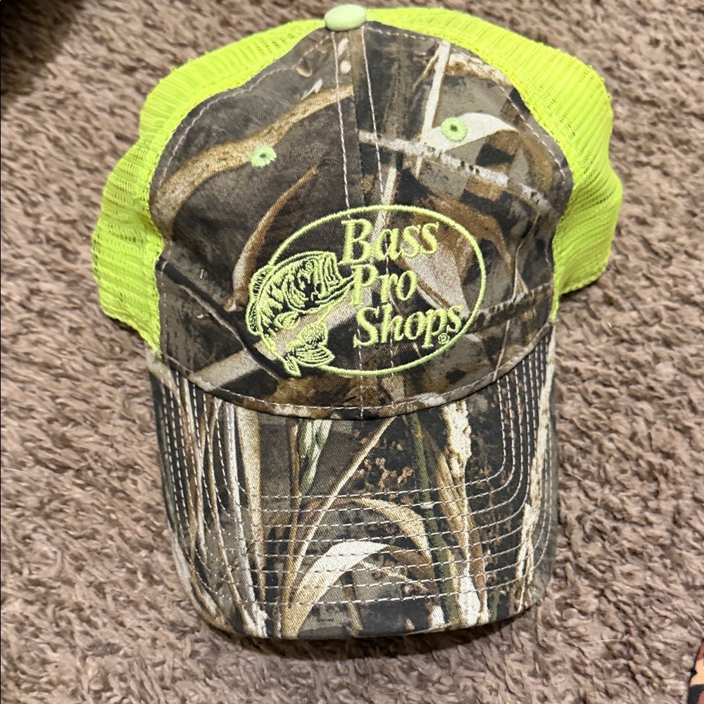 Bass Pro Shops Neon Yellow and Camo Hat